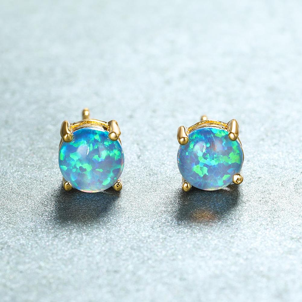 Opal Stud Earrings with Golden Plating - Perfect for Female